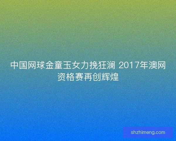 中国网球金童玉女力挽狂澜 2017年澳网资格赛再创辉煌