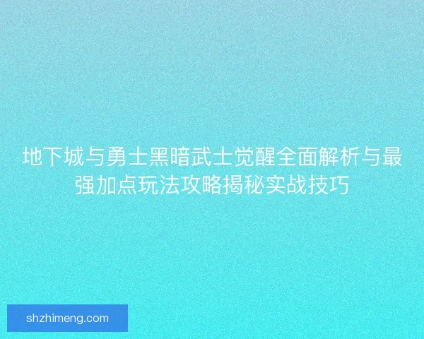 地下城与勇士黑暗武士觉醒全面解析与最强加点玩法攻略揭秘实战技巧